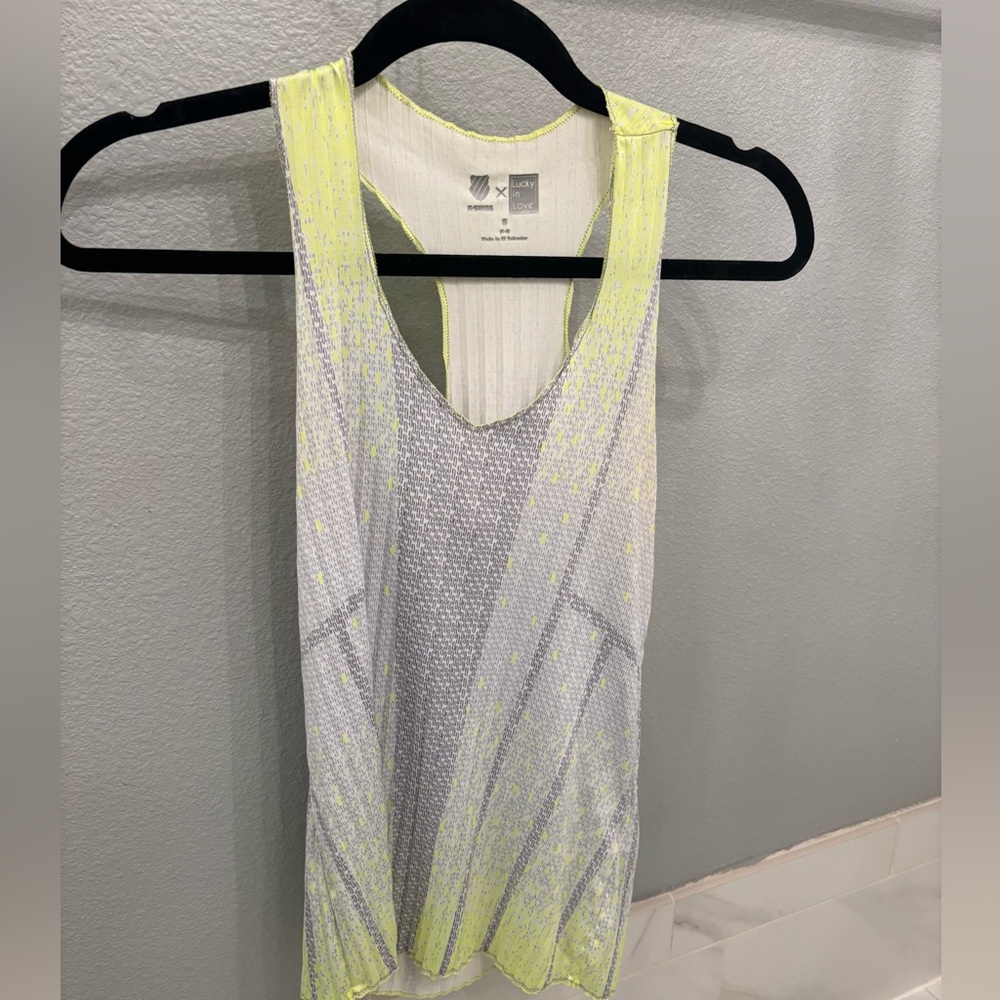 Lucky in Love Vibrant Yellow and Gray Tennis Tank Top